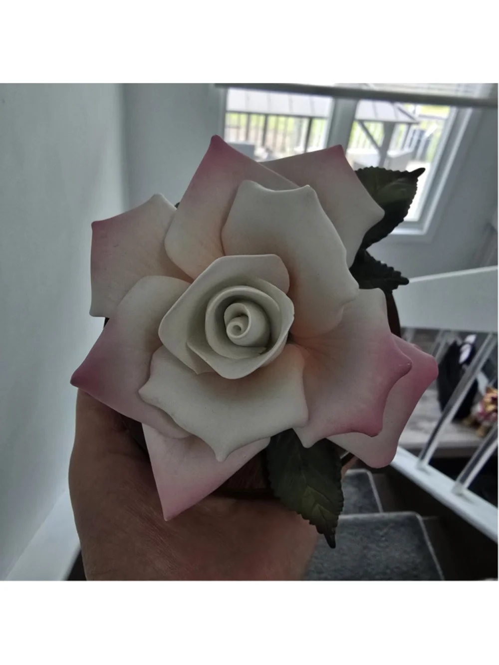 Vintage Lefton Wooden Base Bisque Porcelain Rose Figurine Music Box Works